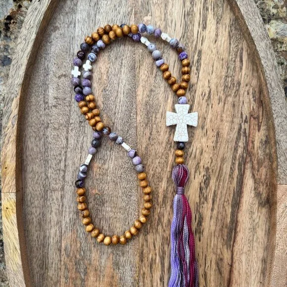 All Good Vibes Handmade Tassel Beaded Necklace (purple #2001) - Picture 1 of 7